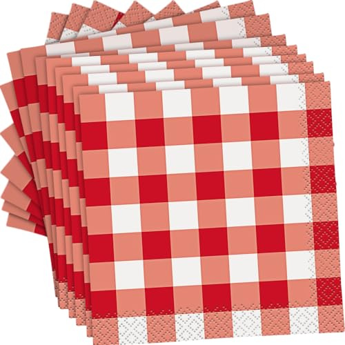 Servilletas de bebidas a cuadros rojos (paquete de 16) – Servilletas de fiesta encantadoras, de alta calidad y ecológicas – perfectas para picnics, barbacoas y ocasiones especiales