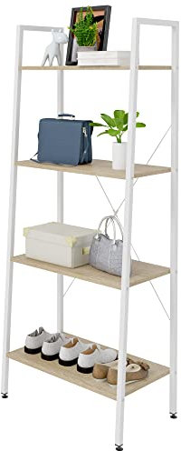 eSituro Scaffale Libreria a Scala Scaffale Porta oggetti in Acciaio Legno 4 Ripiani Design Industriale Scaffalatura Multifunzionale per Cucina Soggiorno Rovere Chiaro SSTR0039