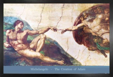 1art1 Michelangelo Buonarroti Poster Plakat | Bild und MDF-Rahmen - Die Erschaffung Adams, 1508-1512 (91 x 61cm)