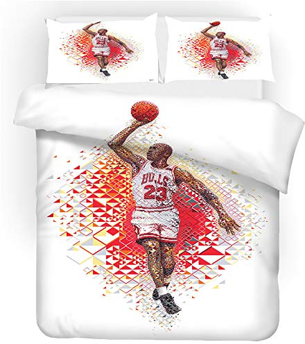 Ensemble De Housse De Couette Basketball Michael Jordan Ensemble De Literie pour Enfants, Taille Unique, Dessin Animé Multicolore, Enfants Garçons Et Filles (220x240cm(1.8M/2MBed),Héros)