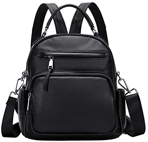 ALTOSY Kleiner Rucksack Handtasche Damen Echt Leder Daypack Umhängetasche (S71, Schwarz)