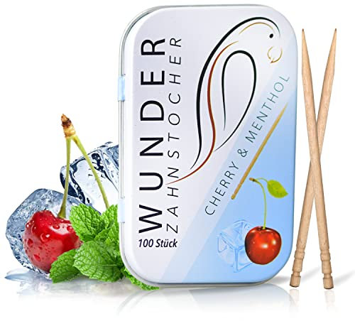 Wunder Palillos de Dientes - En 8 Variedades Refrescantes - Palillos de Dientes con Gusto - Palillos de Dientes Cereza/Mentol - contra el mal aliento - aliento frescor - Limpieza dental