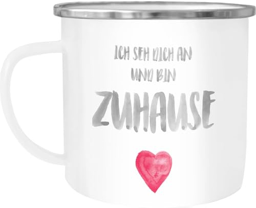 MoonWorks® Emaille-Tasse Ich seh dich an und bin zuhause Herz Geschenk Liebe Geschenkidee Weihnachten Valentinstag Weiss-metall Emailletasse