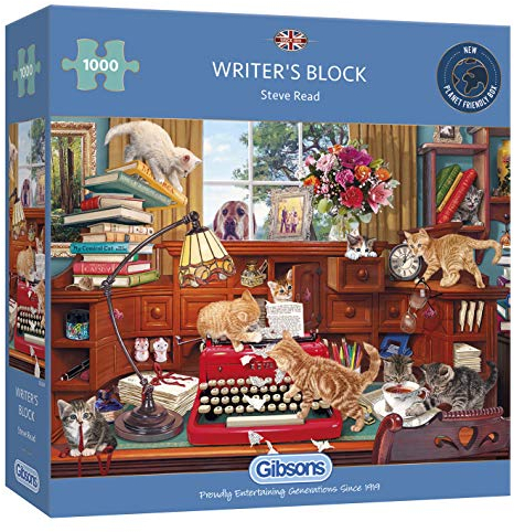Writers Block | 1000 Piece Jigsaw Puzzle | Literary Books & Cats | Sustainable Jigsaw Puzzle for Adults | Premium 100% Recycled Board | Great Gift for Adults | Gibsons Games