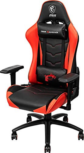 MSI MAG CH120 - Silla Gaming negra y roja, estructura de acero, respaldo reclinable, reposabrazos 4D ajustables, pistón elevador de gas de clase 4 certificado