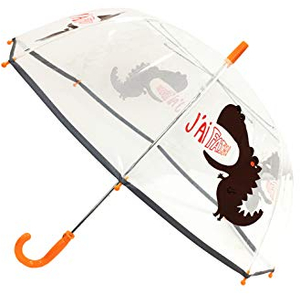 SMARTBULLE Transparenter Kinderregenschirm Glocke - fluoreszierende Umrandung : Windbeständig; Durchmesser=71cm; Manuelle Öffnung; Regenschirm für Jungen; Motiv: DINOSAURIER J'AI FAIM.