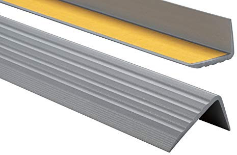Nez de marche profil d’angle PVC autoadhésif 41x25mm antidérapant, d'escalier-protection, bande de bordure, 200cm, Argenté