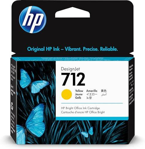 3ED69A Cartouche d'encre authentique HP 712 jaune de 29 ml avec encre HP d'origine, pour traceurs grand format DesignJet T650, T630, T250, T230 et Studio et tête d'impression HP 713 DesignJet, 29ml