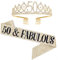Leixi 50 and Fabulous Sash & Rhinestone Tiara Set - 50th Birthday Gifts Birthday Sash for Women Birthday Party Supplies (Gold)