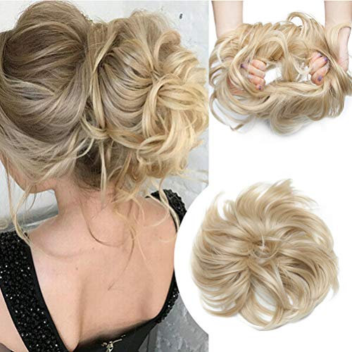 Dick 80g Große Haarteil Haargummi Extensions Messy Bun Dutt Hochsteckfrisuren Voluminös wie Echthaar Haarverlängerung Bun Hair Extensions Ash Blonde Mischung Bleichblond
