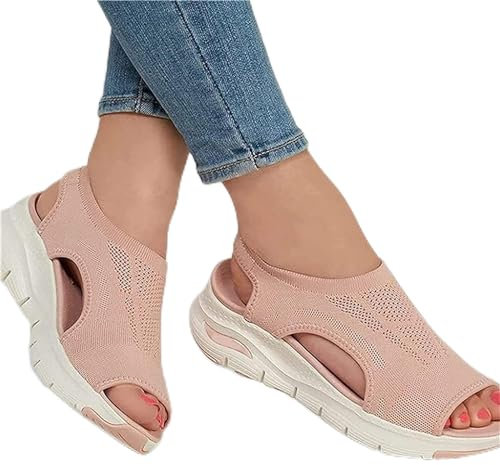 Riyueyi Sandali Donna Estivi Ortopedici in con Punta Aperta da Donna Comodo Sandalo Scarpe con Zeppa Infradito Casual Spiaggia Ciabatte Ciabatte Donna Casa Estive Scarp Zeppa,Rosa,US7/EU38