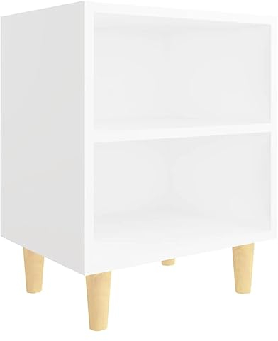 vidaXL Table de Chevet avec Pieds en Bois Massif, Armoire de Lit, Table de Nuit, Meuble de Chambre à Coucher Maison Intérieur, Scandinave, Blanc