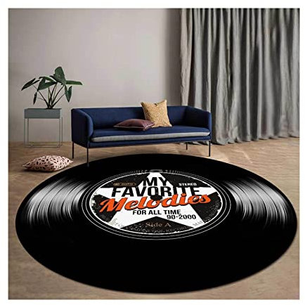 FXNFXLA Runder Teppich, Modischer Retro-Vinyl-Schallplatten-Teppich Mit Fünf Spitzen, Anti-Rutsch-Teppich, Verschleißfest Und Leicht Zu Reinigen, Teppich Für Das Wohnzimmer,B,100 cm Diameter