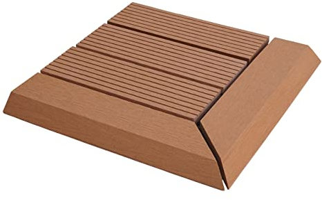 WPC Eck-Bodenfliese Rhone + Abschluss, Holzoptik Terrasse, 30x30cm Premium - Ecke rechts, teak linear