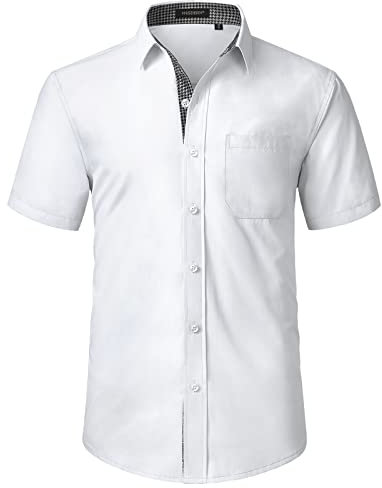HISDERN Chemise Blanche à Manches Courtes pour Hommes décontractée d'été Chemise Classique à Coupe régulière avec Poches, Blanc,2XL