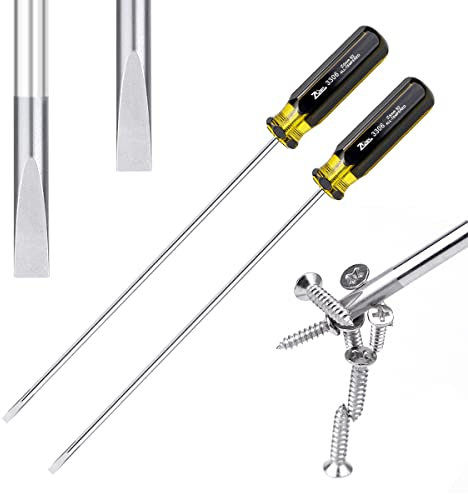 FERCAISH Slotted and Phillips Screwdriver, 2 PCS 15 Long Screwdriver Set - Cross-Head Screwdriver & Flat Blade Screwdriver, High Strength Magnetic Screwdriver (2PCS Flat)
