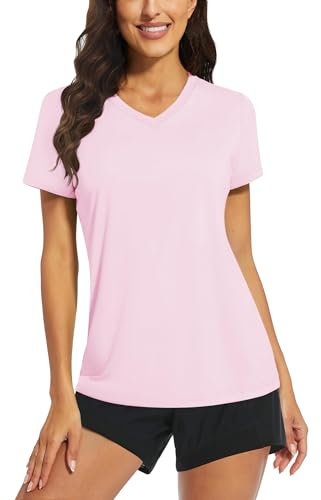 TACVASEN Women's UPF 50+ Sun Protection Short Sleeve Shirt Quick Dry Outdoor Hiking Swimming T-Shirts Light Pink
