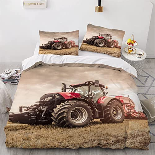 Lavnox Traktor Kinderbettwäsche 135x200 3teilig für Jungen Mädchen Moderne Landwirtschaft 3D Druck Bettbezug mit Reißverschluss Sommer Weiche Mikrofaser Bettwäsche Set mit 2 Kissenbezüge 80x80 cm