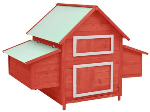 vidaXL Tanne Massiv Hühnerstall Rot Weiß 150x96x110cm Hühnervoliere Hühnerhaus