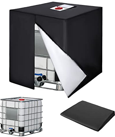 IBC Tank Abdeckung, 420D Wassertank Zubehör für Wassertank 1000l, IBC Tank Container Cover, Anti-UV Schutzplane Regenwassertank Abdeckplane mit Reißverschluss,120 x100 x116 cm (Schwarz)