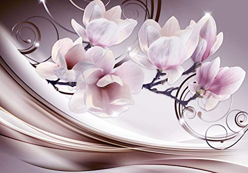 decomonkey Premium Fototapete Blumen Abstrakt 350x256 cm XL Tapete Wandbild Wandbild Bild Fototapeten Tapeten Wandtapete Wandtapete Magnolie Orchidee 3d Effekt violett rosa