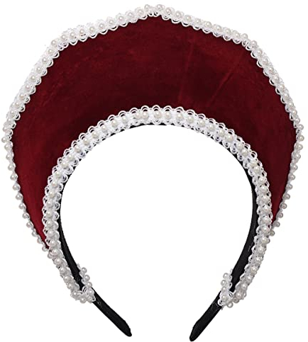 Renaissance Elizabethan Tudor Queen Royal Coronet Kapuze Hut für Damen Anne Boleyn Stirnband Viktorianische Kopfschmuck (Weinrot)