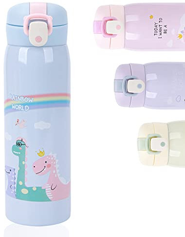 500 ml Borraccia Bambini Acciaio Inox, Bottiglia Termica Senza BPA, Bottiglie d'acqua Isolate a Prova di Perdite per Bambini Bambine, Bottiglia Acqua- Mantengono 12 Ore di Caldo e 24 Ore di Freddo Blu