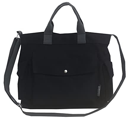 DKIIL NOIYB Canvas-Tragetasche für Damen, 35,6 cm, große Crossbody-Tragetasche mit mehreren Taschen, Canvas-Crossbody-Tasche, Tragegriff oben, Schultertasche, Arbeitstasche, A01-schwarz, Einheitsgröße