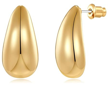 RIXERKOC 18K Ohrringe Dupes, Chunky Gold Creolen Damen, Leichtgewicht Wassertropfen Hollow Open Hoops, hypoallergene vergoldete Ohrringe Modeschmuck für Damen und Mädchen
