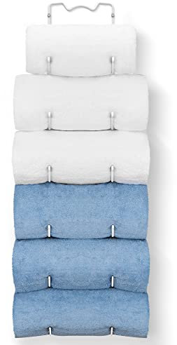 Towel Rack Wall Mounted, 6 Tier Metal Towel Rail for Bathroom, Hanging Towel Storage Organiser, Vertical Towel Holder Wine Rack Yoga Shelf (White)