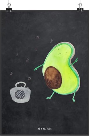 Mr. & Mrs. Panda Poster Avocado Tanzen DIN A1 - Geschenk, Küchenposter, Gesund, Handgemaltes Poster, Veggie, Wanddeko Bild, Party, Raumdekoration,