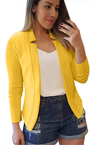 liaddkv Blazer da donna, giacca a maniche lunghe, con tasca e bottoni, giallo., XL