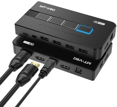 MT-VIKI 4K60Hz HDMI KVM Switch 4 port 4 PC 1 Monitor unterstützt Tastatur, Maus und Lautsprecher inklusive 4 USB Kabel und 4 HDMI 2.0 Kabel