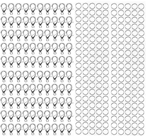 IOSPKKIO® 100 Stück Silber Verschlüsse für Schmuckherstellung, Kettenverschlüsse mit 200 Biegeringen in Silber - Schmuckverschlüsse für Armbänder, Halsketten