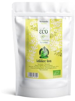 IDILICC TEA Infusion de Manzanilla 100% Ecológico. 30 Pirámides. Bolsitas de Té de Flores de Manzanilla Natural Puras. Relajante Natural y Digestiva. Infusiones Variadas