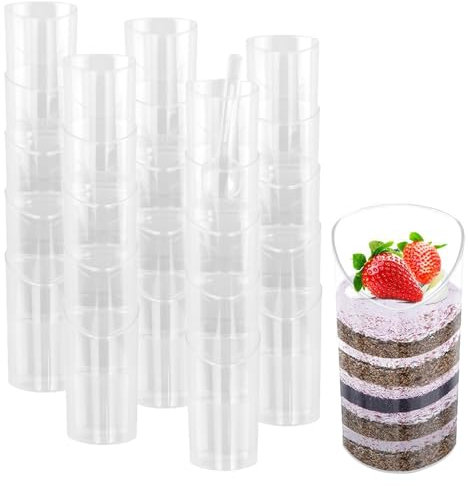 LIUCONGBD Pack of 50 Plastic Dessert Cups, 80ml Mini Reusable Square Dessert Bowls, Clear Appetizers Serving Cheesecake Pots for Jelly Yogurt Mousse Pudding Trifles Party Supplies