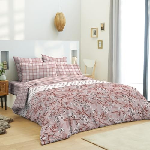 UNIVERSDECOR - Pack Complet Housse de Couette réversible pour lit 180 x 200 cm King Size (Pack Complet HDC pour lit 180 x 200, Liberty Rose)