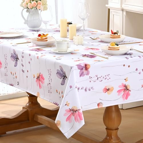 Alishomtll Tinte Blumen Tischdecke, Frühling und Sommer Garten Tischtuch, Outdoor Wasserdicht Abwaschbar Tischdecken, Küche Wohnzimmer Polyester Tischwäsche, Picknick Party Dekoration 130x220cm