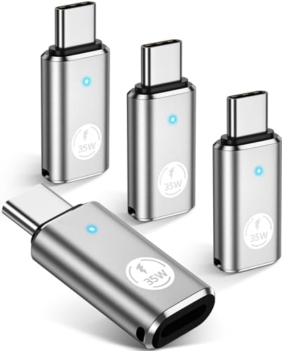 HanCenDa 4Pack Adaptador de Cargador Lightning Hembra a USB C Macho para iPhone 15 Series, Samsung, Carga rápida de PD de 35W y Transferencia de Datos, no Apto para Audio/OTG, Plateado