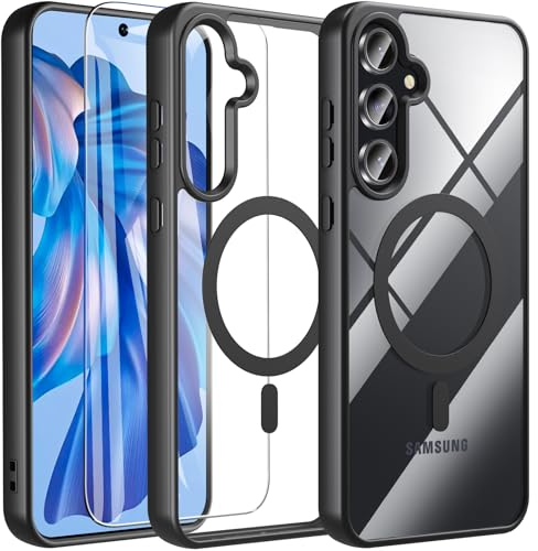 BESINPO Magnétique Coque pour Samsung A55/A35 5g, avec Verre Trempé, Magnétique Coque Militaire Antichoc Protection Écran Housse Case pour Samsung Galaxy A55 5G/Galaxy A35 5G - Noir
