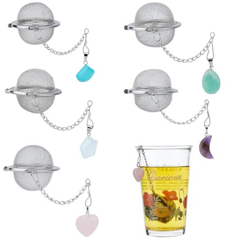 SUPERFINDINGS 5 Styles Infuseur à Thé pour Thé en Vrac Boule à Thé en Acier Inoxydable avec Pendentifs en Pierres Précieuses Passoires à Thé pour Thé en Feuilles Longueur: 17.5cm