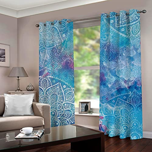 GOKSEL Gardine Vorhänge 2 Stück x 140 B x 175cm H Buntes Mandala Blickdichte Gardinen - Lichtundurchlässige Vorhang mit Ösen für Schlafzimmer Geräuschreduzierung