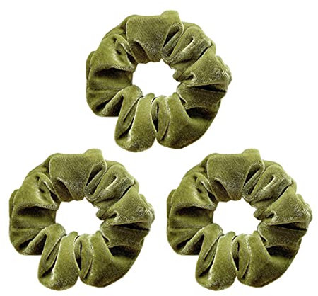 scicent Scrunchie 3 Stück Grün Samt Haargummis Samt Elastisch Haarbänder Seile Haargummi Bommel Weiche Pferdeschwanz Halter Haarschmuck für Frauen und Mädchen - 10