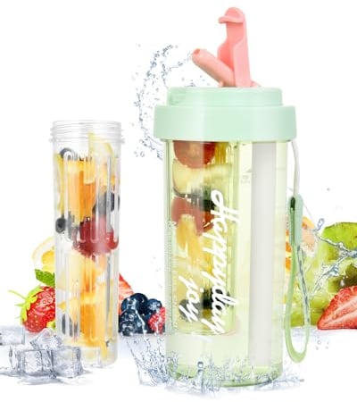 FIRINER Trinkflasche mit Fruchteinsatz, 600mL BPA-frei Hochwertig Auslaufsichere Design Wiederverwendbare Wasserflasche, Ideal für Sport, Schule und Freizeit Passt in Rucksack und Sporttasche