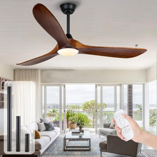 XSGDMN Ventilador de techo exterior con luz led 152cm, Motor DC silencioso, Funciones de verano e invierno, 3 aspas, Temporizador 1/4/8h, Ventilador de techo para salón Patio de granja