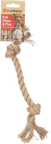 Flamingo Hundespielzeug Hanf Kush Zugseil mit 2 Knoten braun - 28x4,4x3,8cm - Beugt Zahnbelag vor - Massiert das Zahnfleisch - 100% natürlich