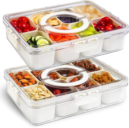 Chulovs Snack-Box mit Fächern, Snack-Teller mit Deckel, Snack-Box-Organisator, Snack-Schale für Gewürze Aufbewahrungsbehälter, Süßigkeiten, Gemüse, Kekse, Nüsse, Desserts (2PCS)