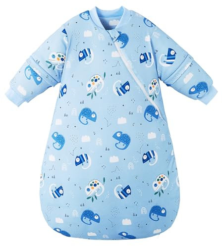 Chilsuessy Baby Schlafsack Winter Schlafsack mit abnehmbar Langarm Warm Kleinkinder Schlafsack für Jungen und Mädchen, Cute Chamäleon/2.5 Tog, 100cm/Baby Höhe 90-110 cm