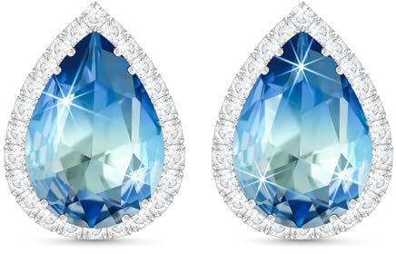 Linawe Aquamarin Blaue Ohrringe, Ohrhänger Silber, Ohrstecker Damen, Schmuck Set, Blauer Stein Diamanten Ohrringe