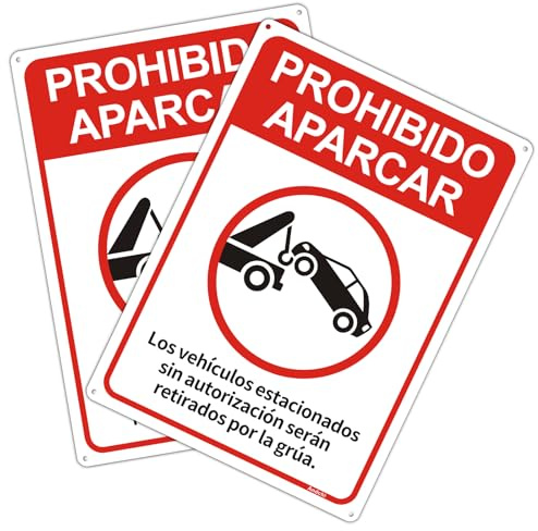 2pzs Señales de Prohibición de Estacionamiento para Grúas, para Montar en pared o Poste «Aquí se Retirarán Los Vehículos Estacionados» (Rojo - Remolcado por infracciones de aparcamiento, 25 * 35)